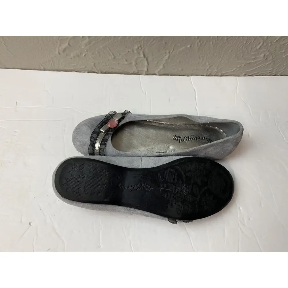 SKECHERS Somethin Else Gray Flats Gemstone Accent Womens Ballet Shoes‎ Size 5.5